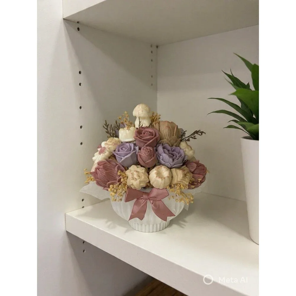 Handmade Wax Floral Arrangement Pastel Colors Decorative Centerpiece 13” 4 lbs